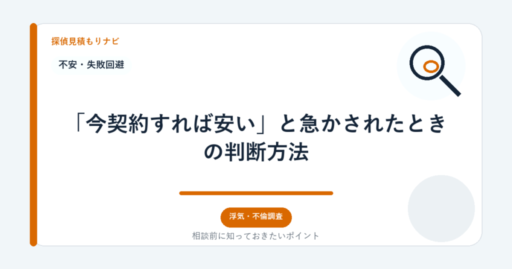 「今契約すれば安い」と急かされたときの判断方法|探偵見積もりナビ