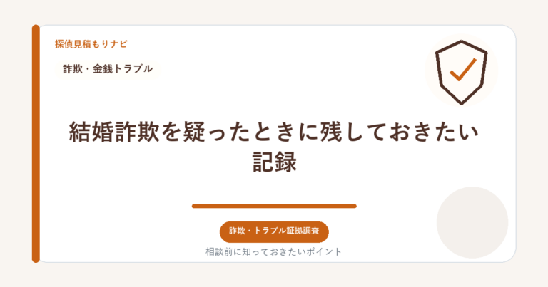 結婚詐欺を疑ったときに残しておきたい記録｜探偵見積もりナビ